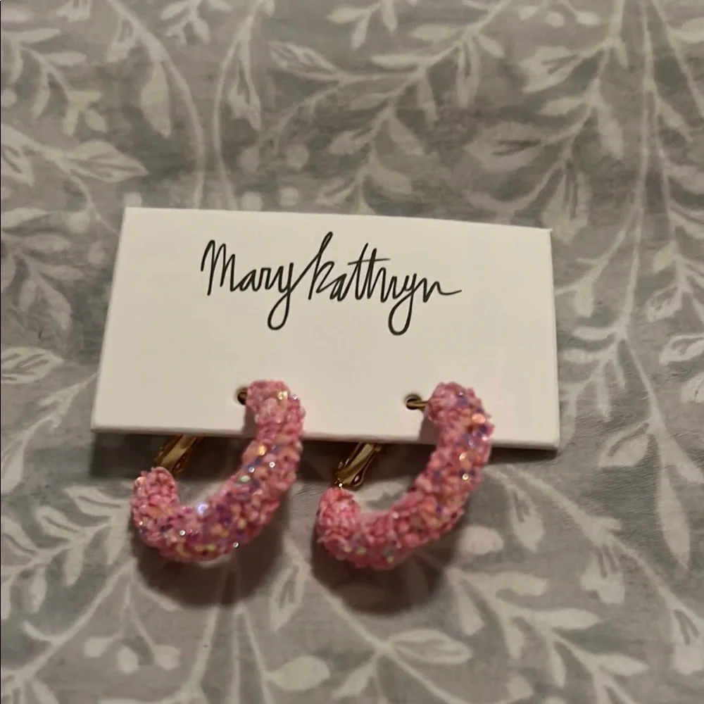 Pink Glitter Hoop Earrings‎